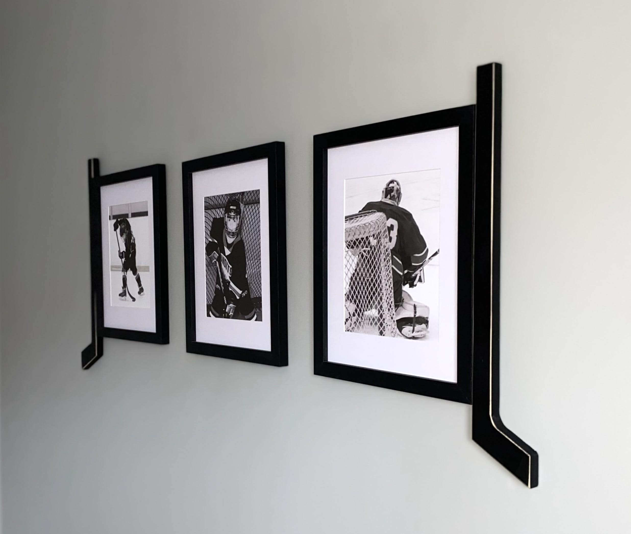 Hockey Stick Matted Photo Frame: Triple 5x7, Personalize by Team Signing the Mat, Hockey Coach Gift, Hockey Wall Decor, Black