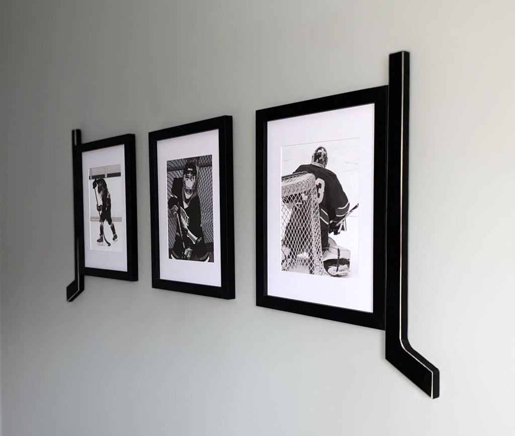 Hockey Stick Frame Set: Gallery Wall 3 Piece Set, Hockey Matted Frames, 8x10 Photos, Hockey Wall Decor, Black