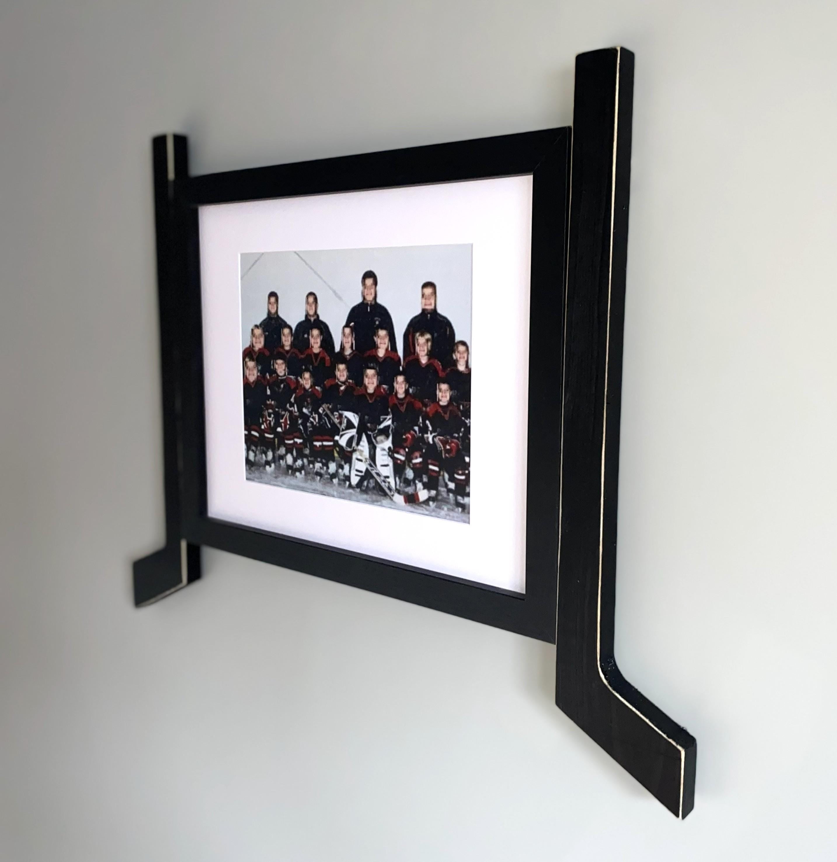 Hockey Stick Matted Photo Frame: Triple 5x7, Personalize by Team Signing the Mat, Hockey Coach Gift, Hockey Wall Decor, Black