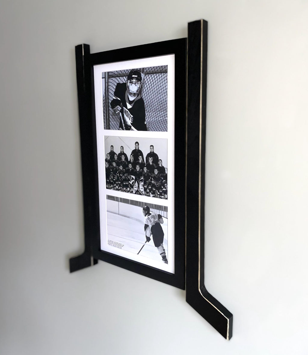 Hockey Stick Matted Photo Frame: Triple 5x7, Personalize by Team Signing the Mat, Hockey Coach Gift, Hockey Wall Decor, Black