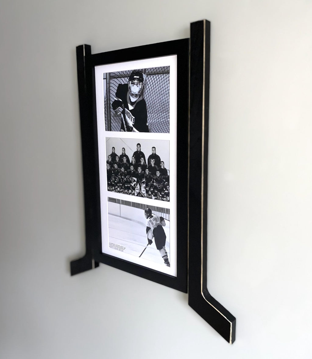 Hockey Stick Frame Set: Gallery Wall 3 Piece Set, Hockey Matted Frames, 8x10 Photos, Hockey Wall Decor, Black