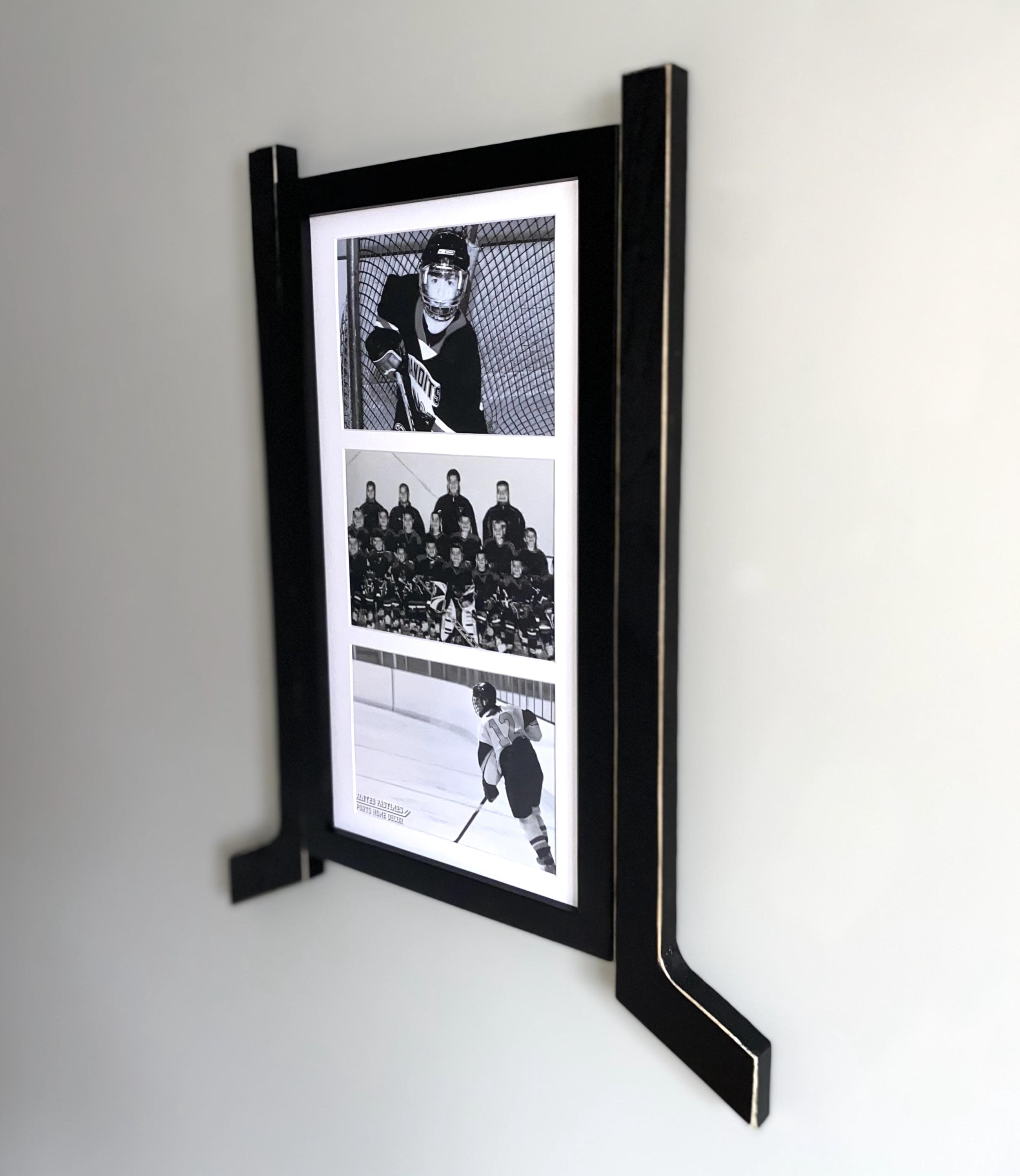 Hockey Stick Frame Set: Gallery Wall 3 Piece Set, Hockey Matted Frames, 8x10 Photos, Hockey Wall Decor, Black