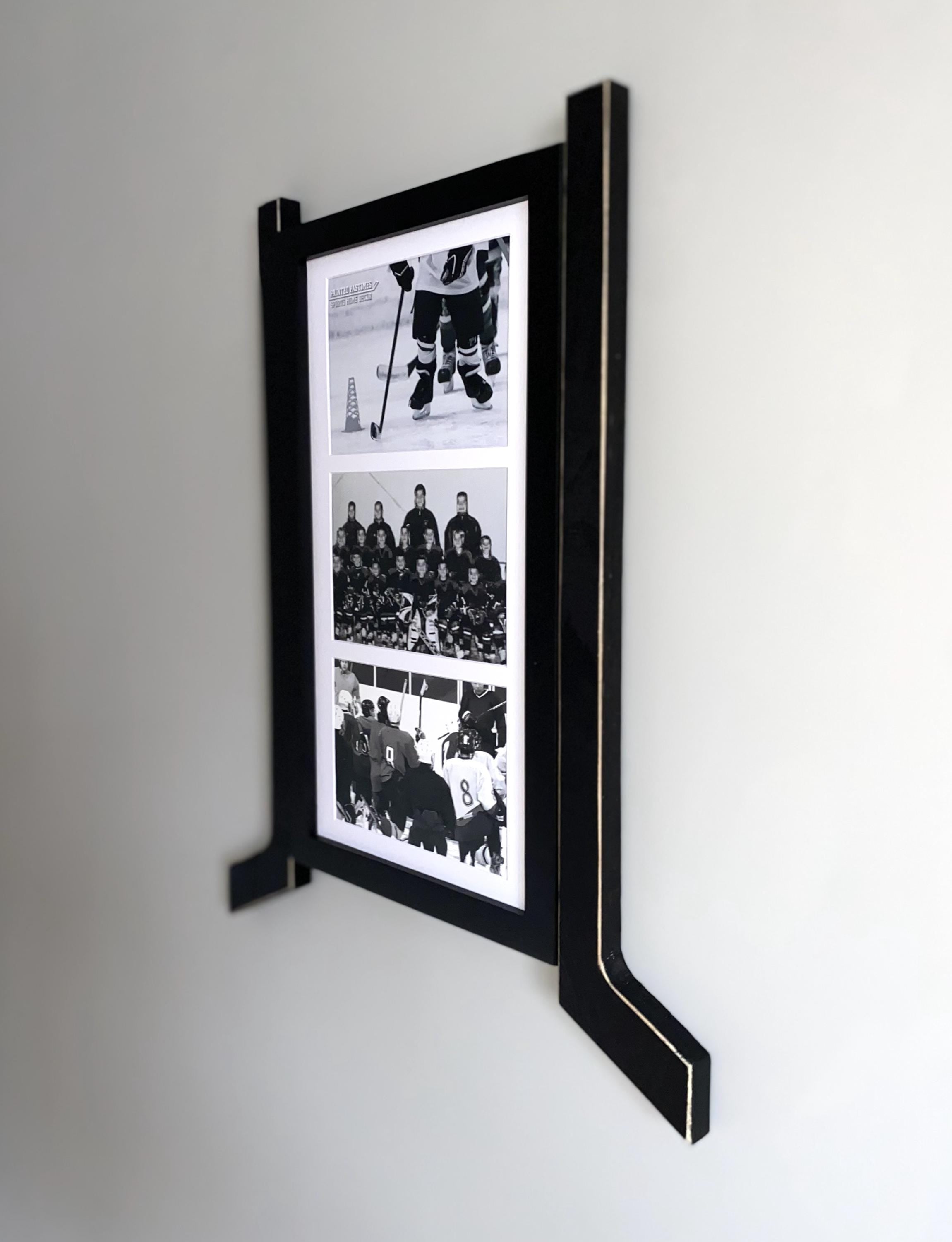 Hockey Stick Frame Set: Gallery Wall 3 Piece Set, Hockey Matted Frames, 8x10 Photos, Hockey Wall Decor, Black