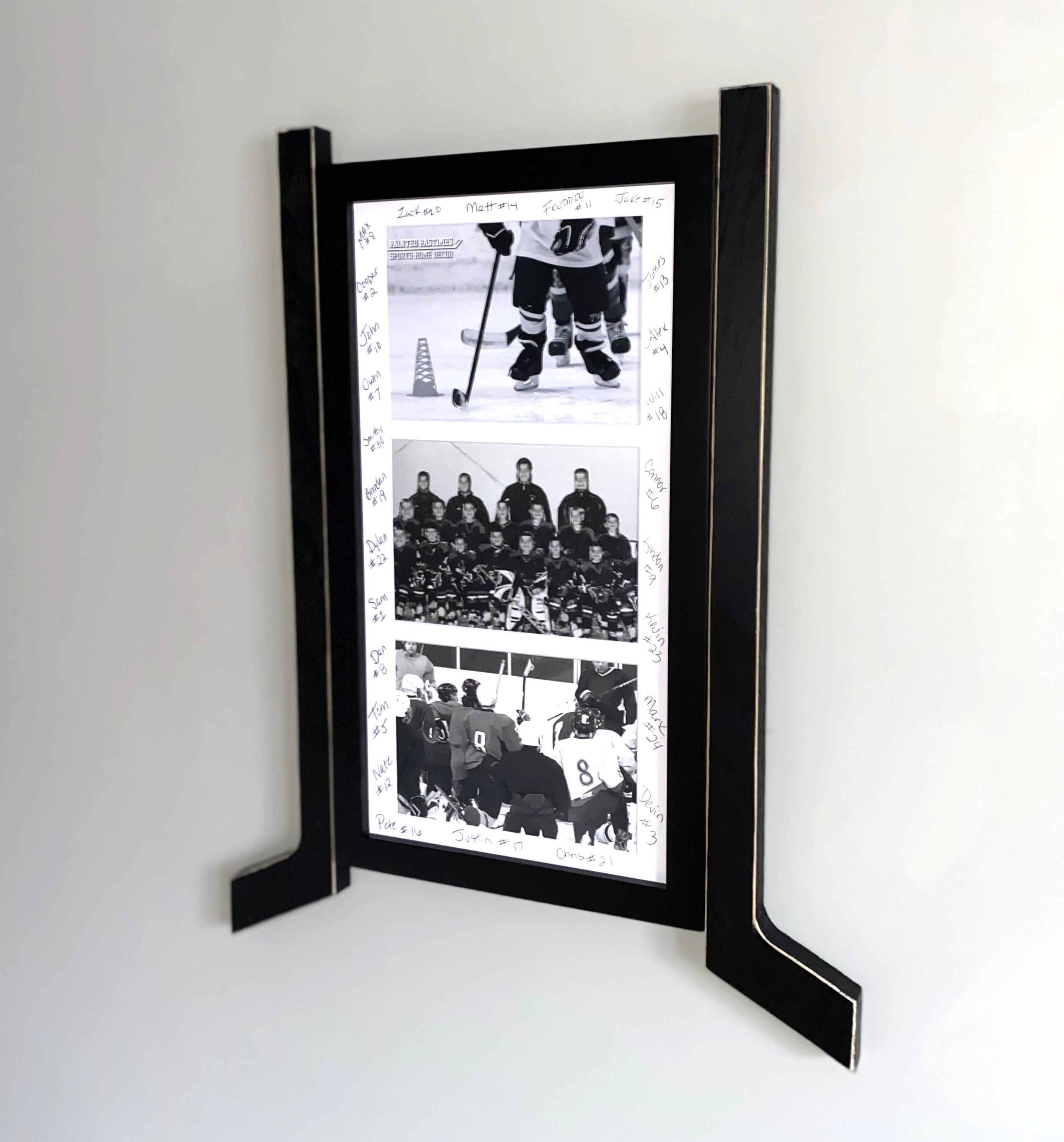 Hockey Stick Matted Photo Frame: Triple 5x7, Personalize by Team Signing the Mat, Hockey Coach Gift, Hockey Wall Decor, Black