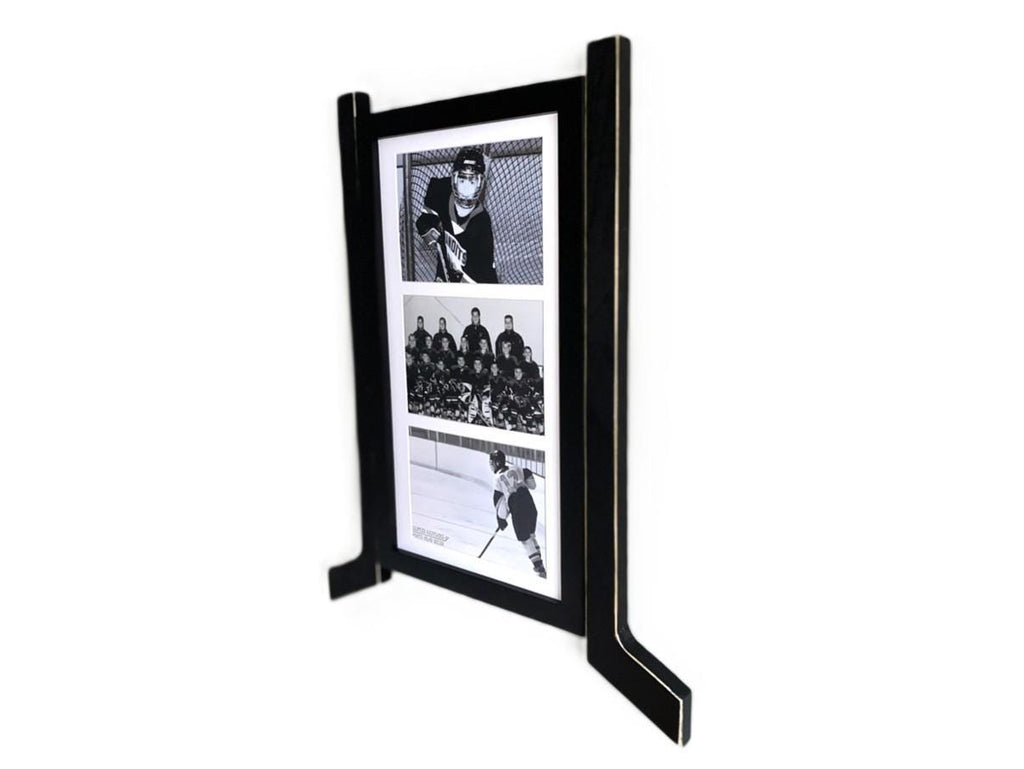 Hockey Stick Matted Photo Frame: Triple 5x7, Personalize by Team Signing the Mat, Hockey Coach Gift, Hockey Wall Decor, Black