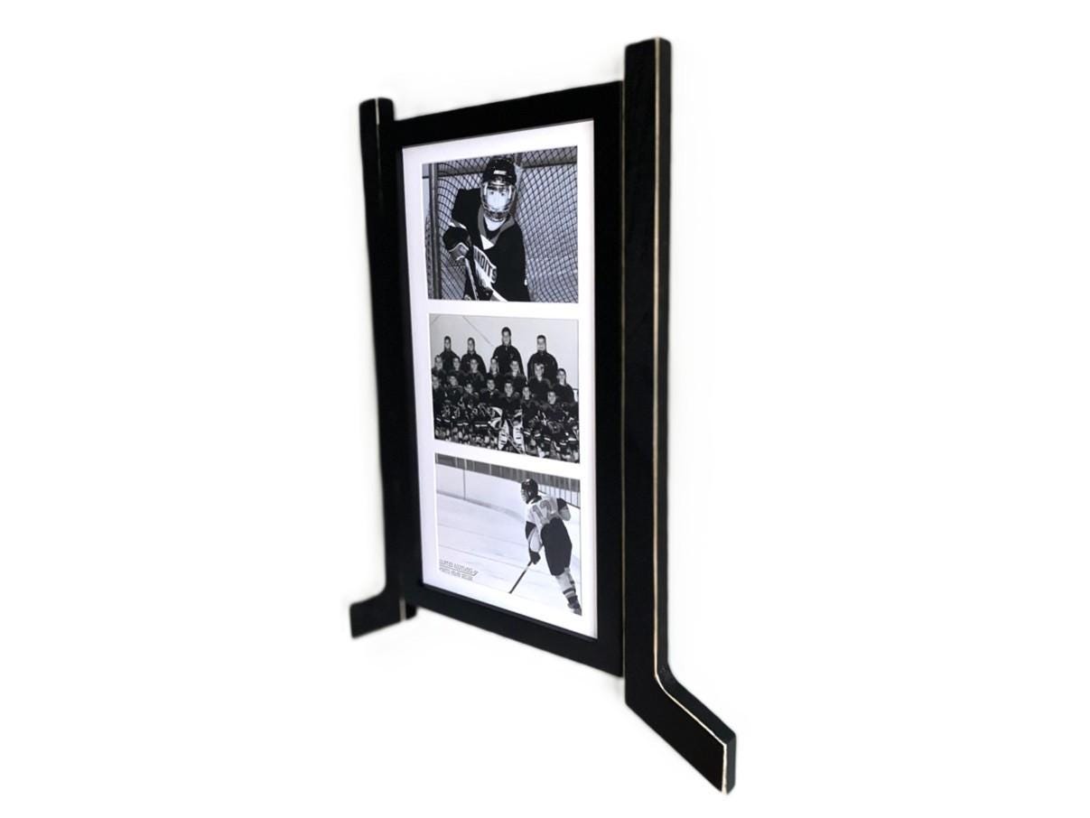 Hockey Stick Matted Photo Frame: Triple 5x7, Personalize by Team Signing the Mat, Hockey Coach Gift, Hockey Wall Decor, Black