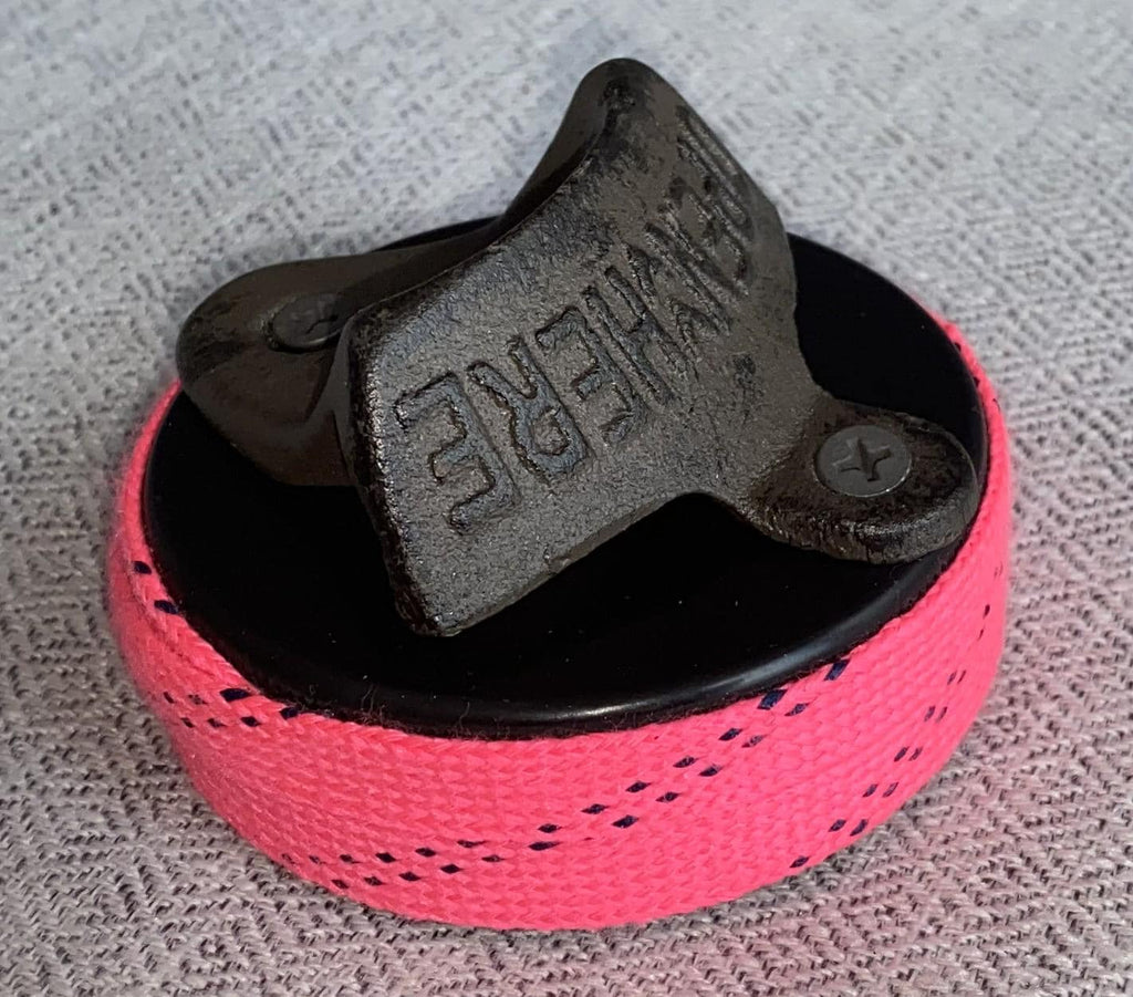 Hockey Puck Bottle Opener: Hockey Laces, Gift for Hockey Fan, Coach, Dad