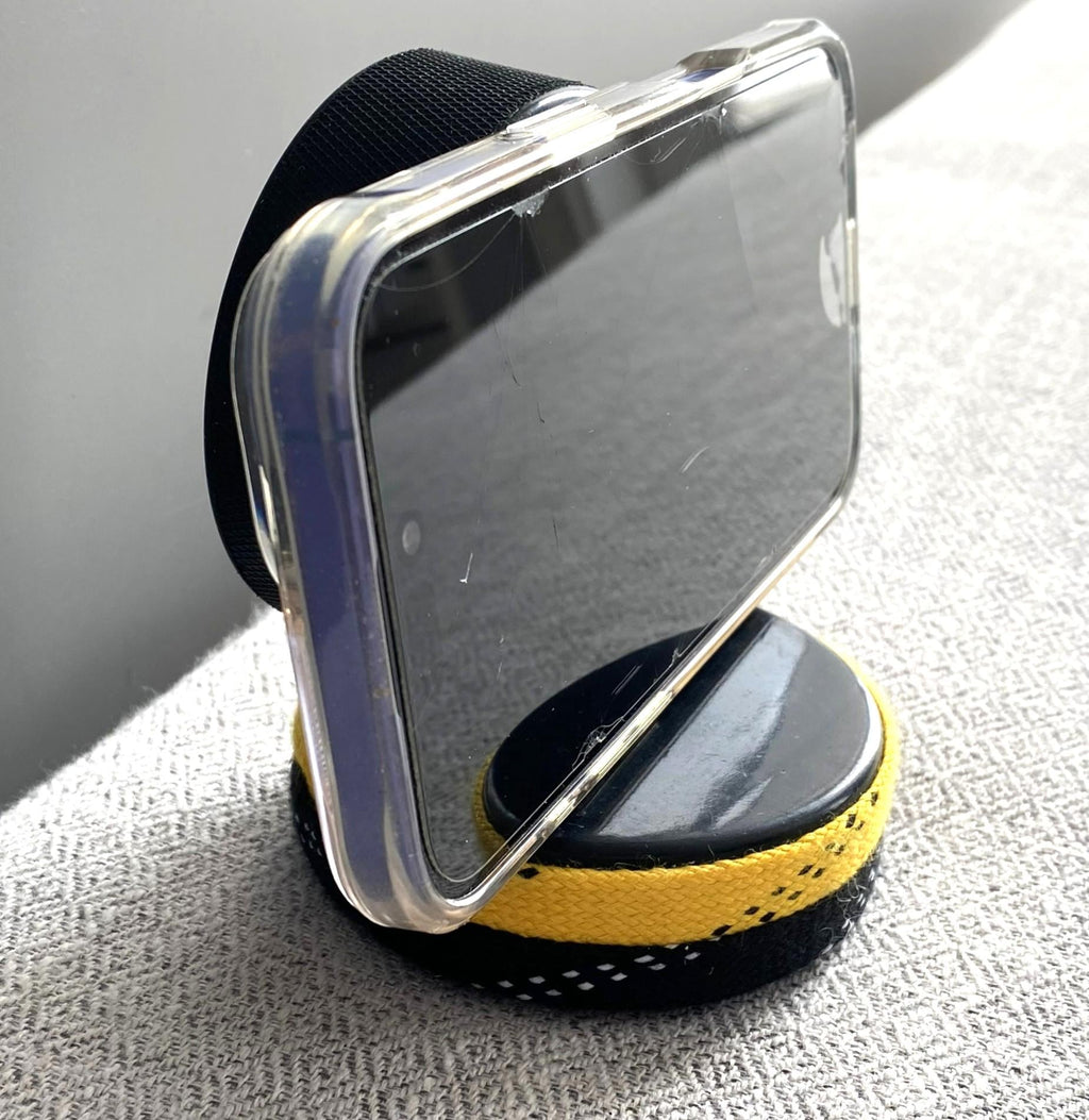 Hockey Puck Phone Stand: Hockey Laces, Team Colors, Gift for Hockey Player, Coach, Mom, Dad, Fan