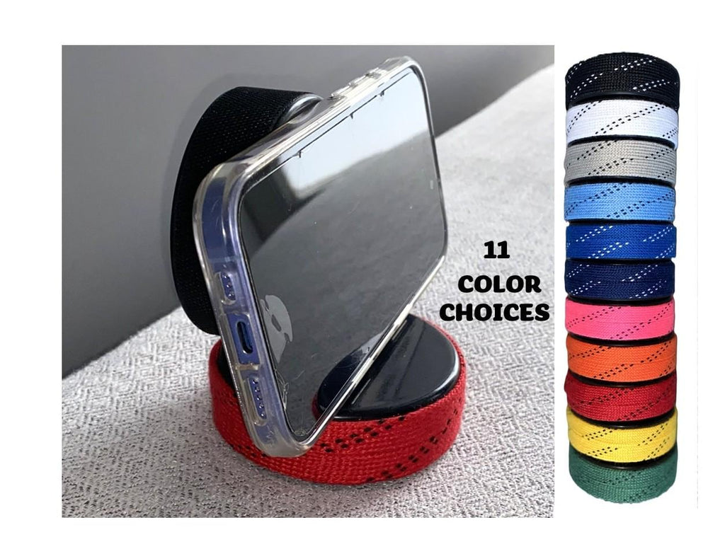 Hockey Puck Phone Stand: Hockey Laces, Team Colors, Gift for Hockey Player, Coach, Mom, Dad, Fan