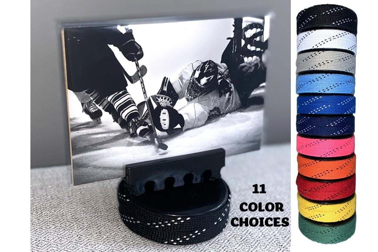 Hockey Puck Photo Holder: Wrapped in Hockey Laces, Team Colors