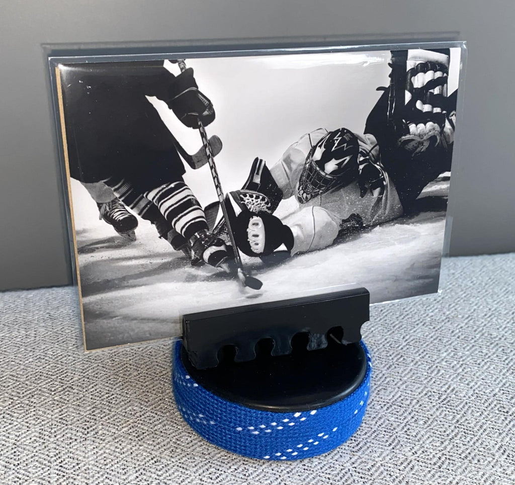 Hockey Puck Photo Holder: Wrapped in Hockey Laces, Team Colors
