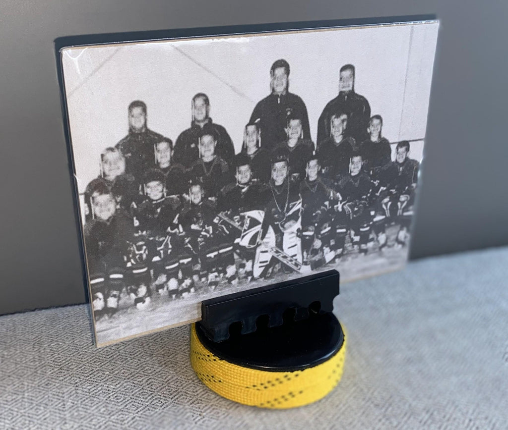 Hockey Puck Photo Holder: Wrapped in Hockey Laces, Team Colors