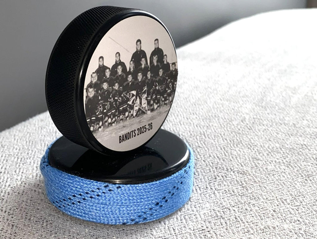 Personalized Hockey Photo Puck with Hockey Laces: Custom Hockey Gift