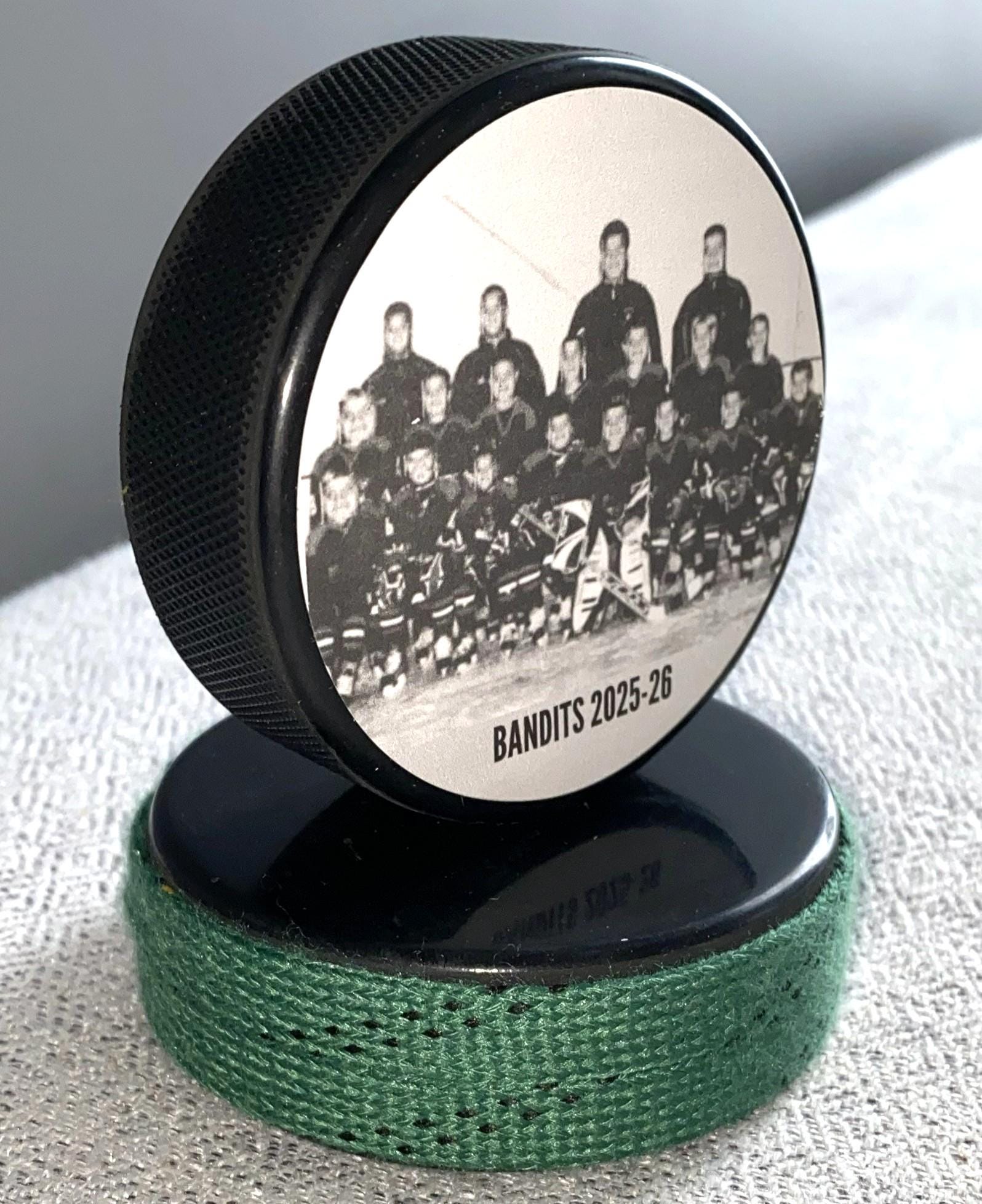 Personalized Hockey Photo Puck with Hockey Laces: Custom Hockey Gift