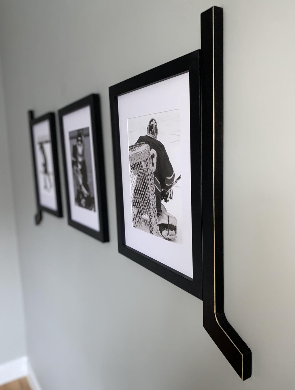 Hockey Stick Matted Photo Frame: Triple 5x7, Personalize by Team Signing the Mat, Hockey Coach Gift, Hockey Wall Decor, Black