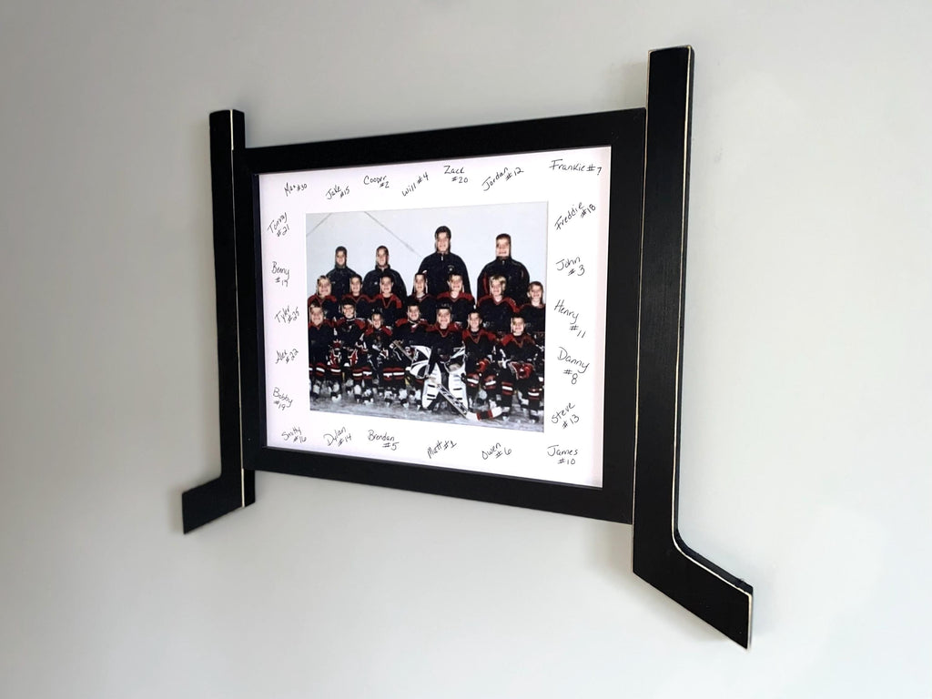Hockey Stick Matted Photo Frame: Triple 5x7, Personalize by Team Signing the Mat, Hockey Coach Gift, Hockey Wall Decor, Black