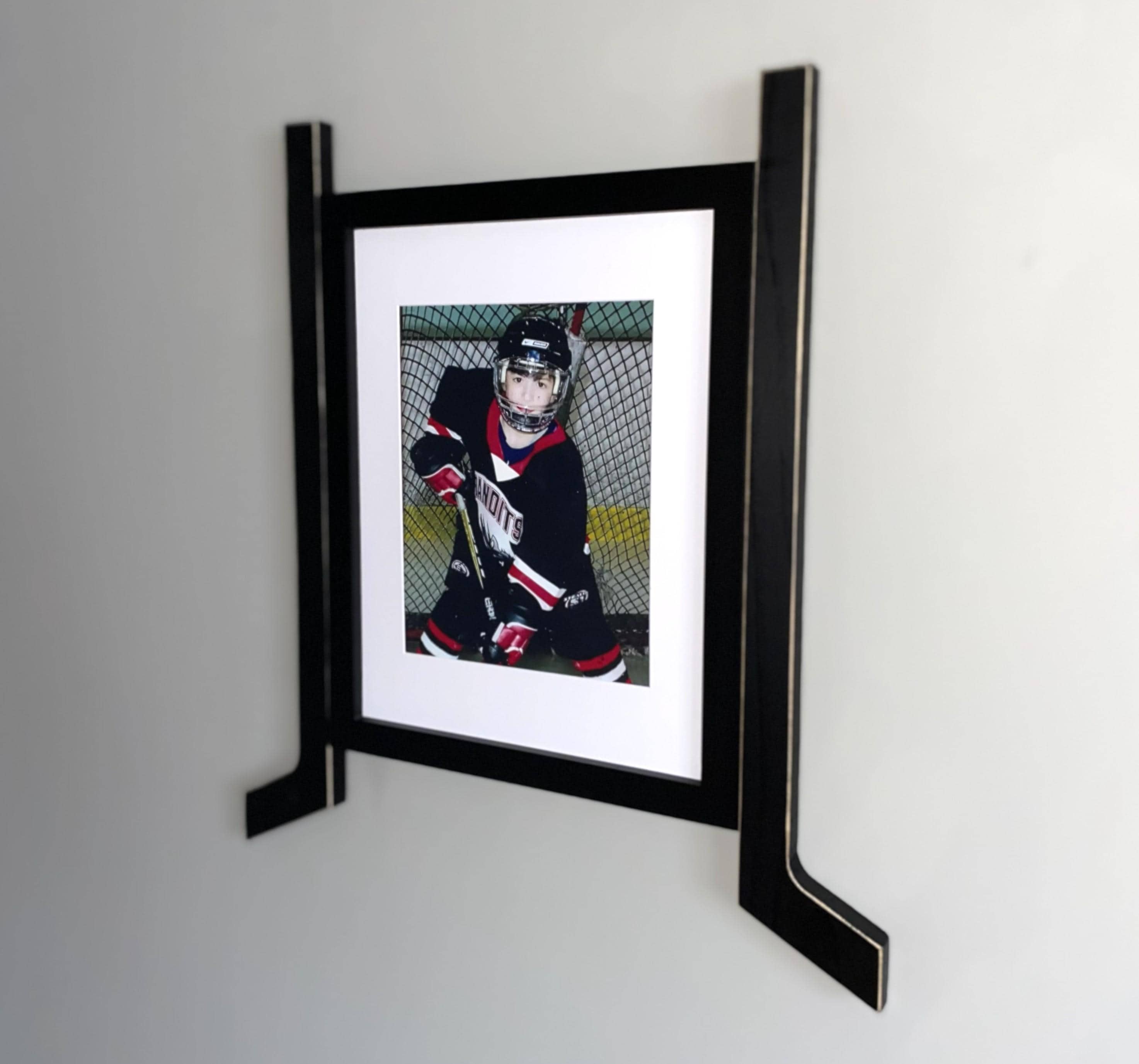 Hockey Stick Matted Photo Frame: Triple 5x7, Personalize by Team Signing the Mat, Hockey Coach Gift, Hockey Wall Decor, Black