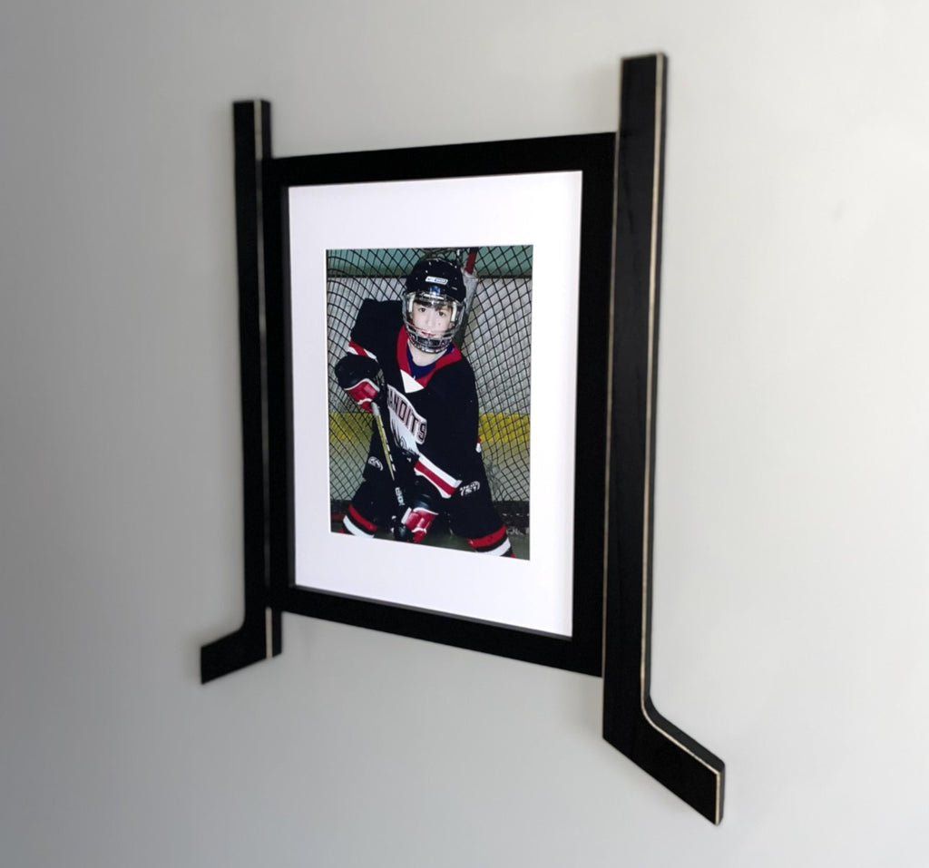 Hockey Stick Matted Photo Frame: Triple 5x7, Personalize by Team Signing the Mat, Hockey Coach Gift, Hockey Wall Decor, Black