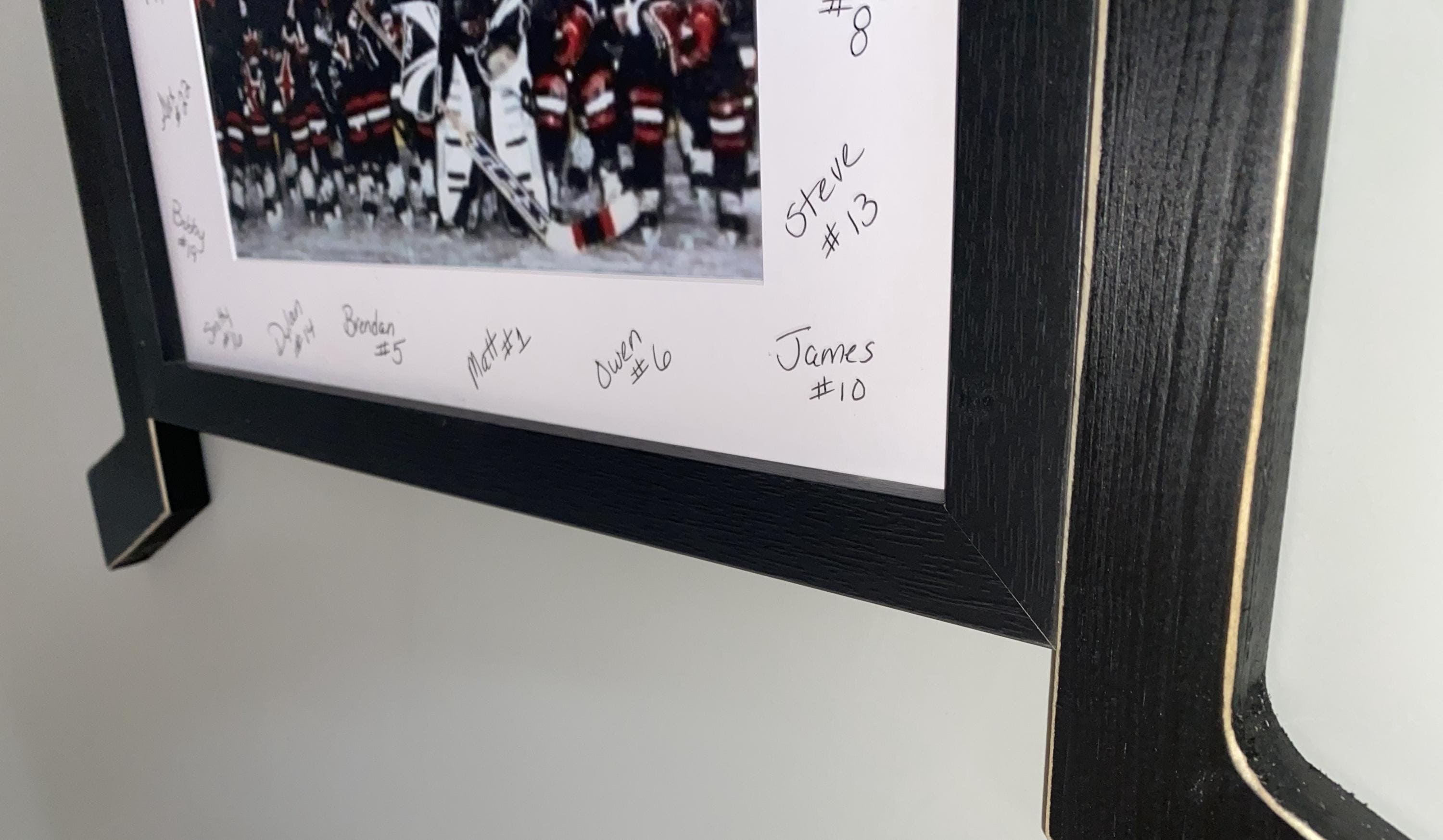 Hockey Stick Matted Photo Frame: Triple 5x7, Personalize by Team Signing the Mat, Hockey Coach Gift, Hockey Wall Decor, Black