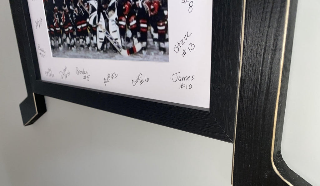 Hockey Stick Matted Photo Frame: Personalize by Team Signing the Mat, Hockey Coach Gift, Hockey Wall Decor, 8x10 Photo, Black