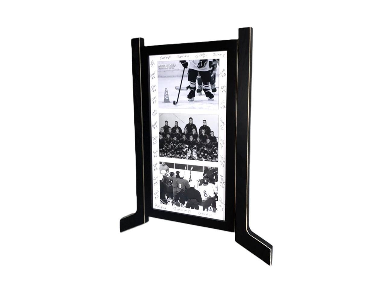 Hockey Stick Matted Photo Frame: Triple 5x7, Personalize by Team Signing the Mat, Hockey Coach Gift, Hockey Wall Decor, Black