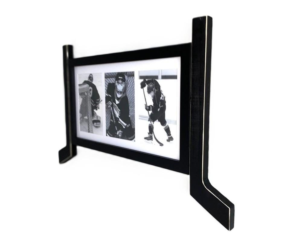 Hockey Stick Matted Photo Frame: Triple 5x7, Personalize by Team Signing the Mat, Hockey Coach Gift, Hockey Wall Decor, Black