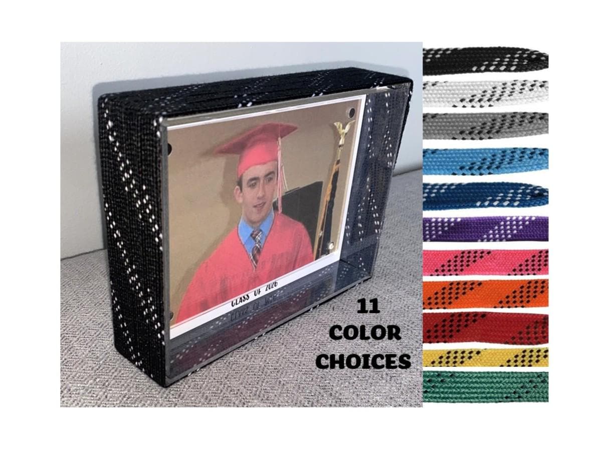 Hockey Laces Graduation Frame: Custom Photo Frame, 4x6, Class of 2026, High School or College Senior Gift