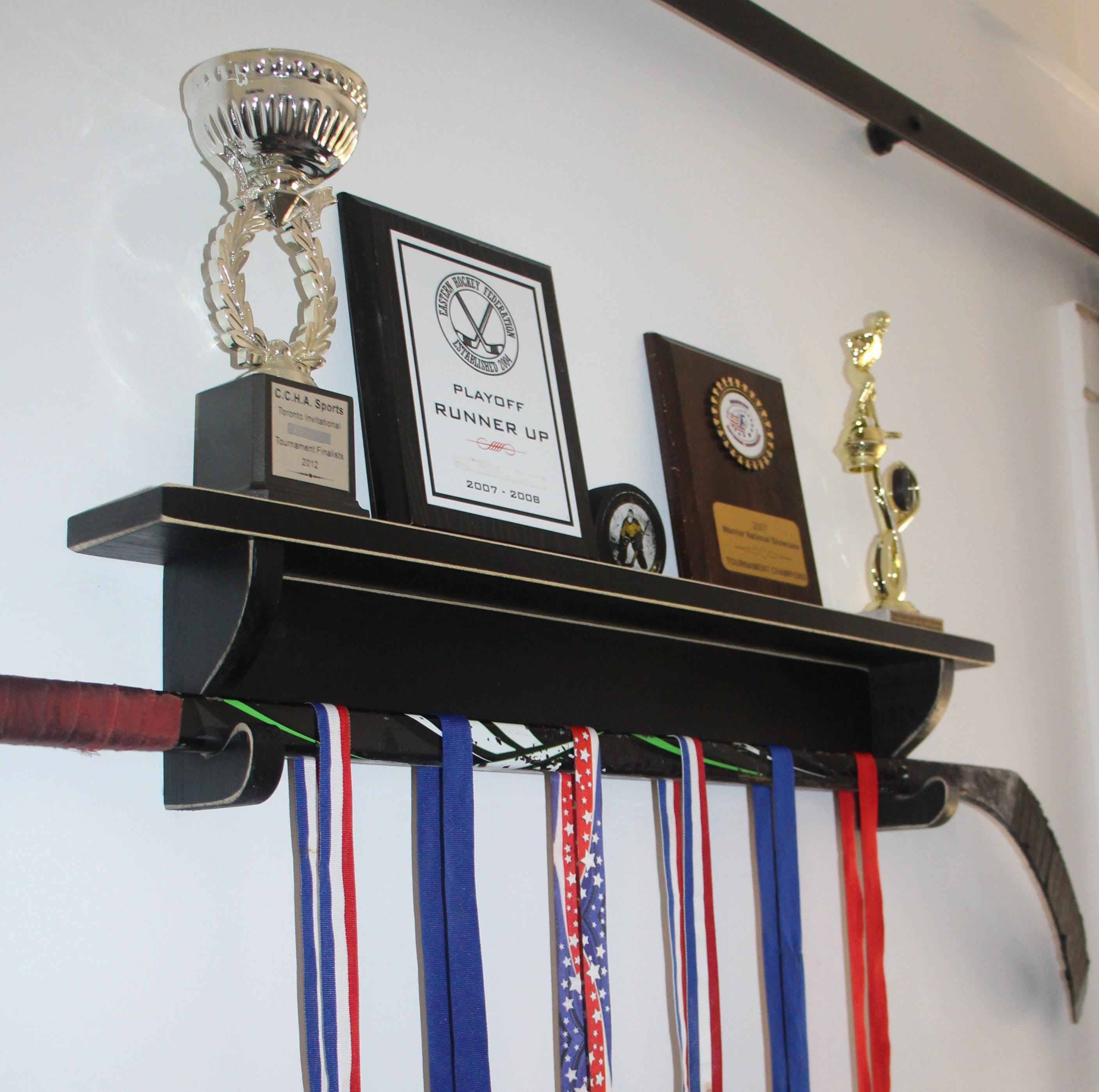 Hockey Laces Trophy Shelf: Hockey Memorabilia Display, Hockey Player Wall Decor