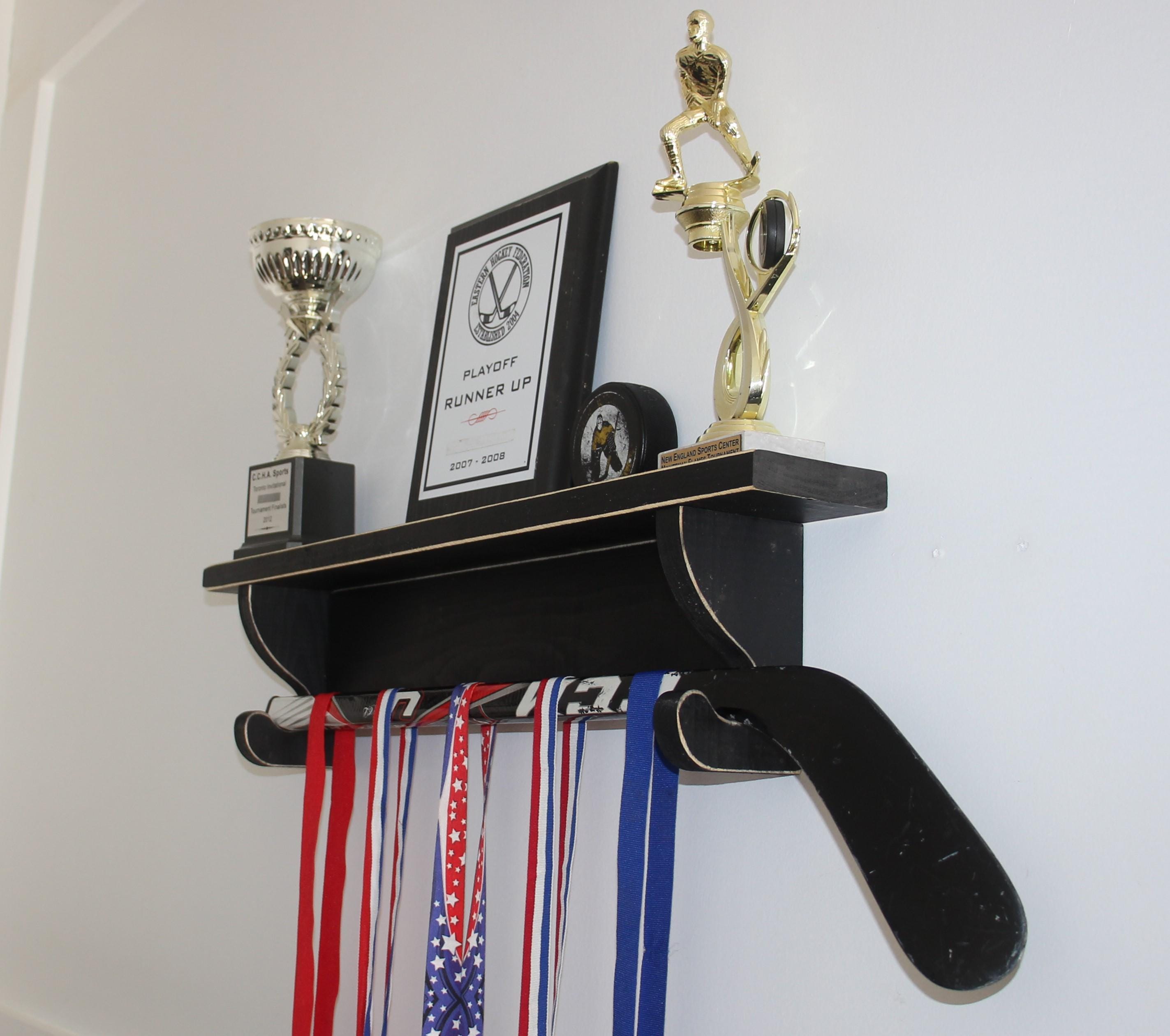 Hockey Laces Trophy Shelf: Hockey Memorabilia Display, Hockey Player Wall Decor