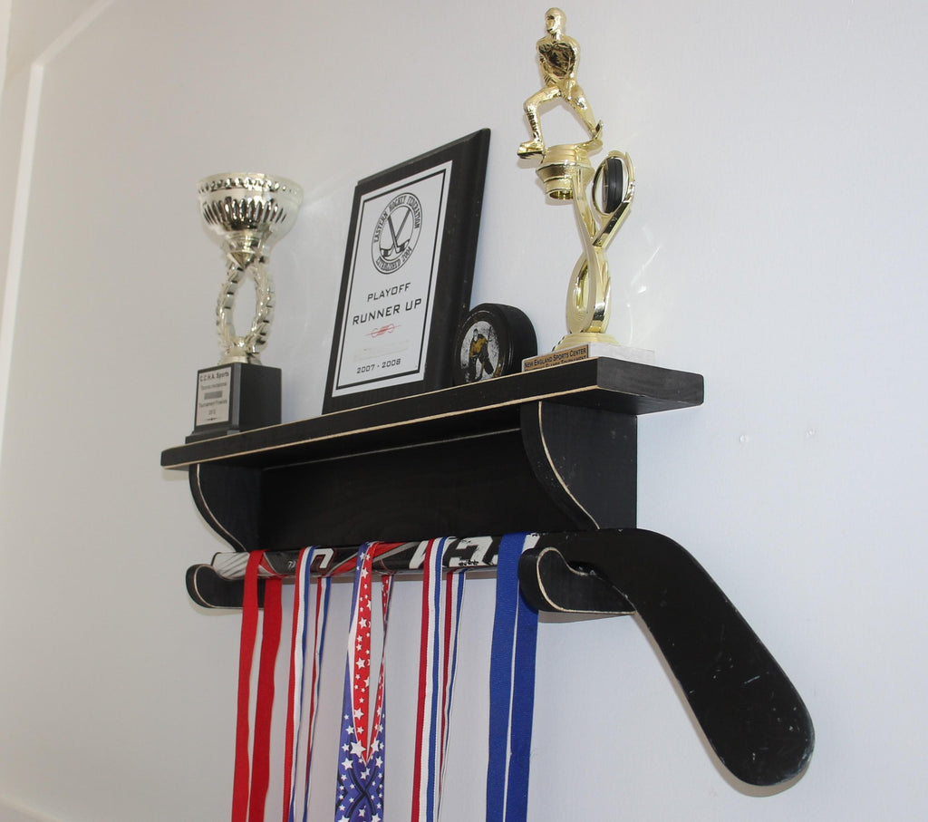 Hockey Laces Trophy Shelf: Hockey Memorabilia Display, Hockey Player Wall Decor