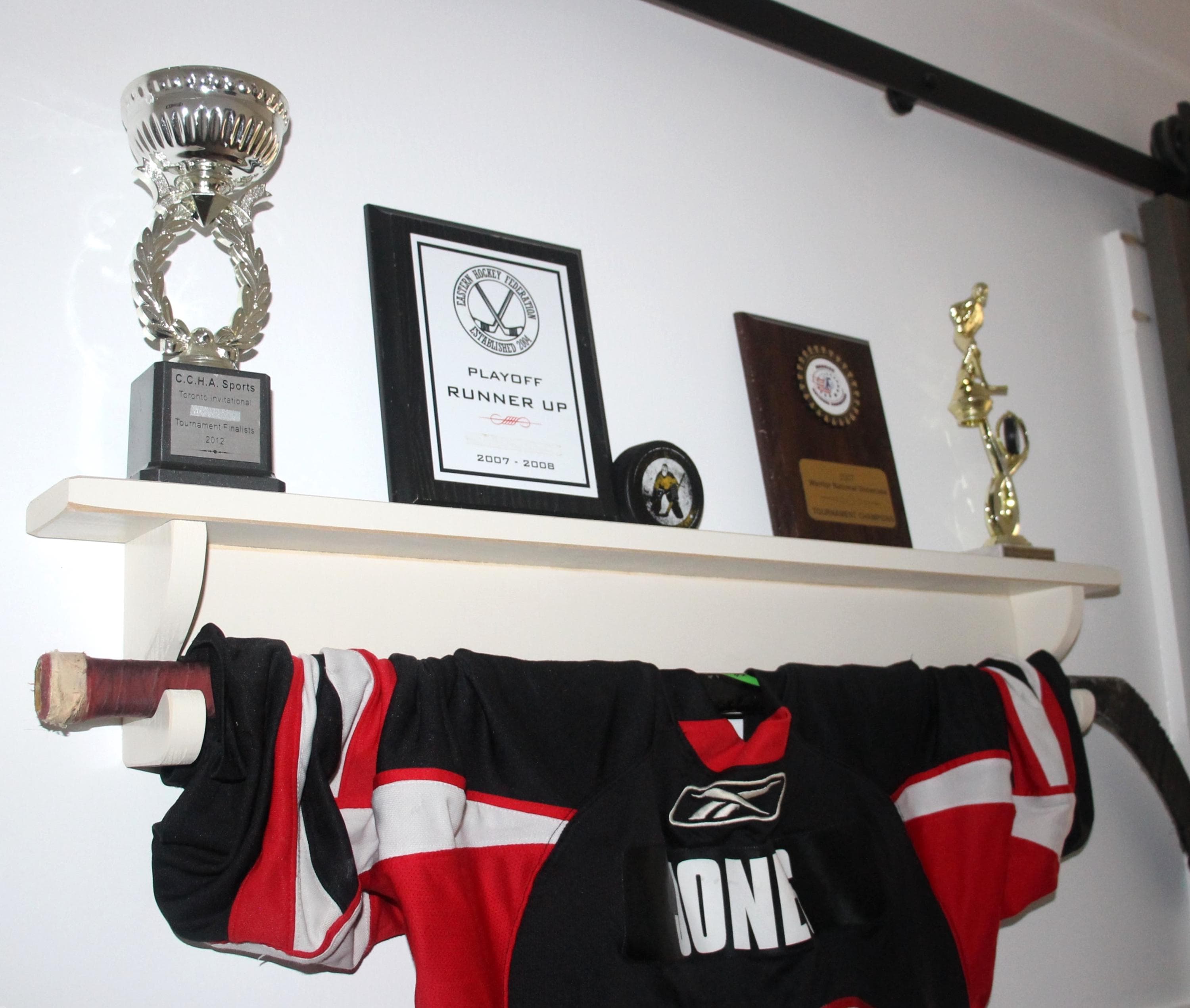 Hockey Laces Trophy Shelf: Hockey Memorabilia Display, Hockey Player Wall Decor