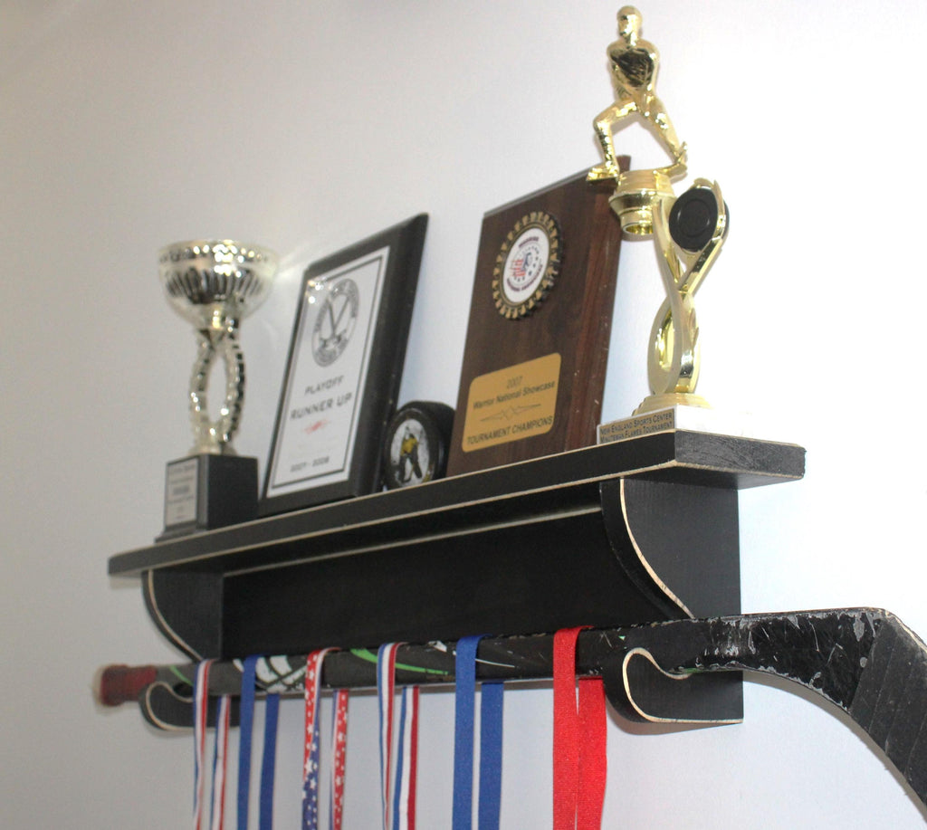 Hockey Laces Trophy Shelf: Hockey Memorabilia Display, Hockey Player Wall Decor
