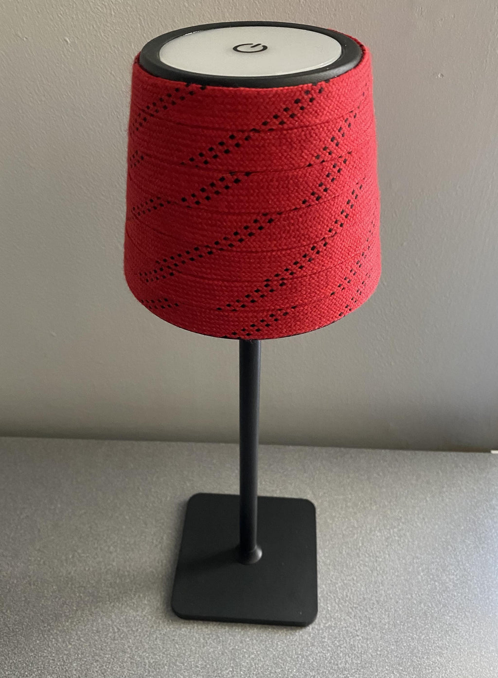 Hockey Laces Lamp: Rechargeable, Cordless, Black/White/Brass Gold