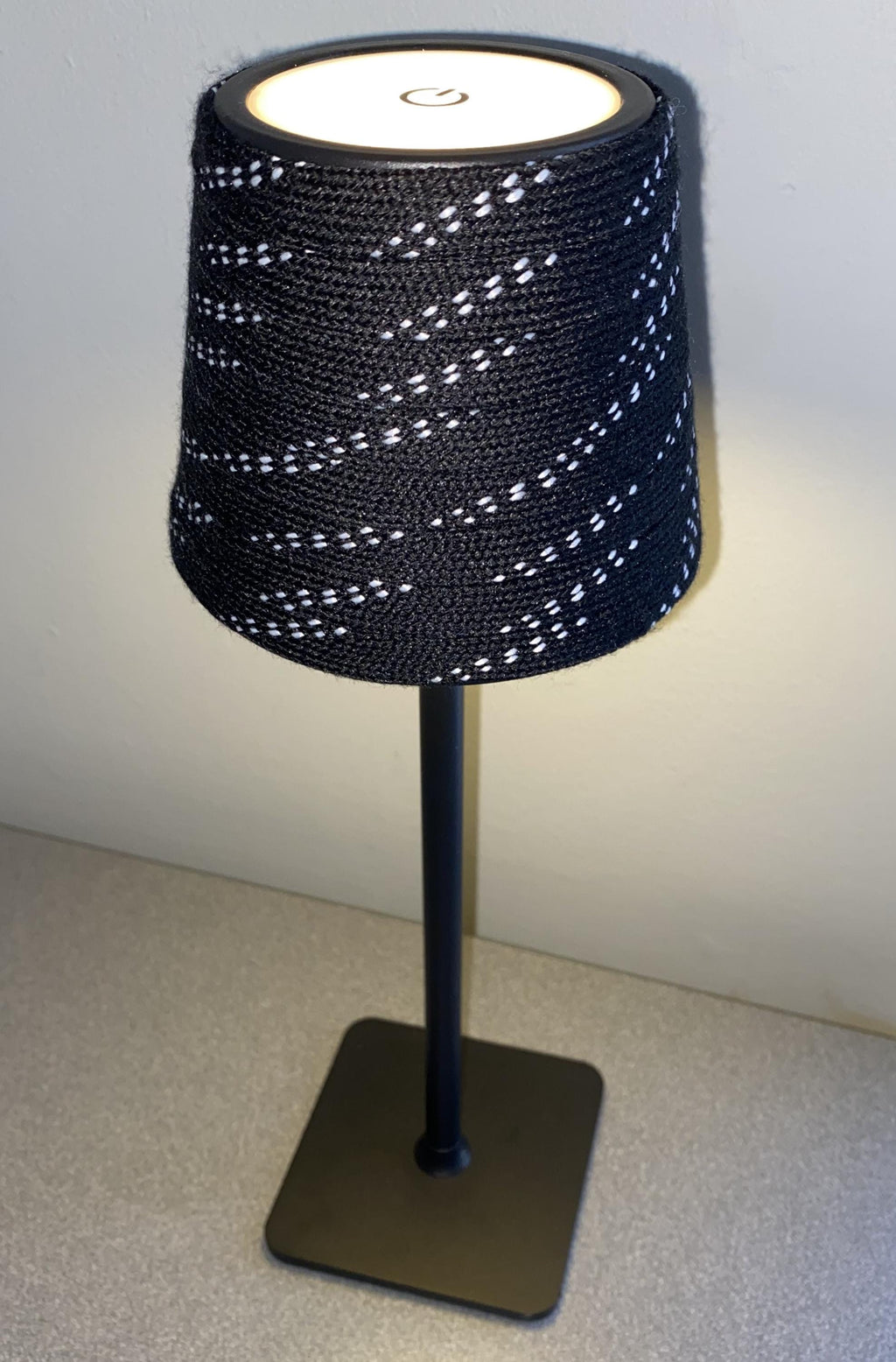 Hockey Laces Lamp: Rechargeable, Cordless, Black/White/Brass Gold