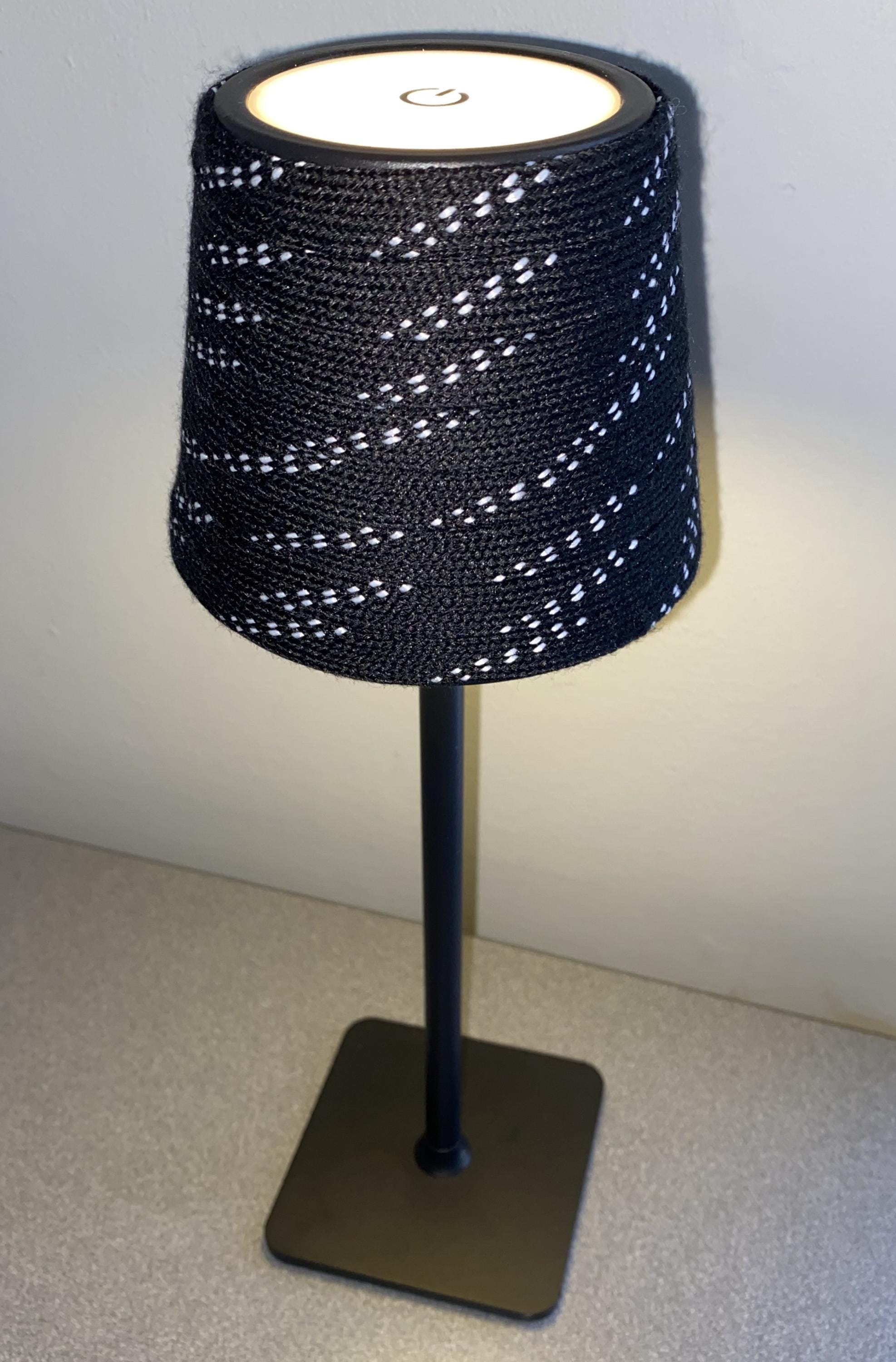 Hockey Laces Lamp: Rechargeable, Cordless, Black/White/Brass Gold