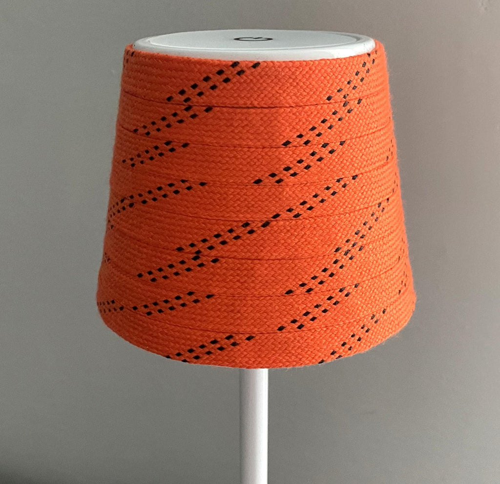 Hockey Laces Lamp: Rechargeable, Cordless, Black/White/Brass Gold