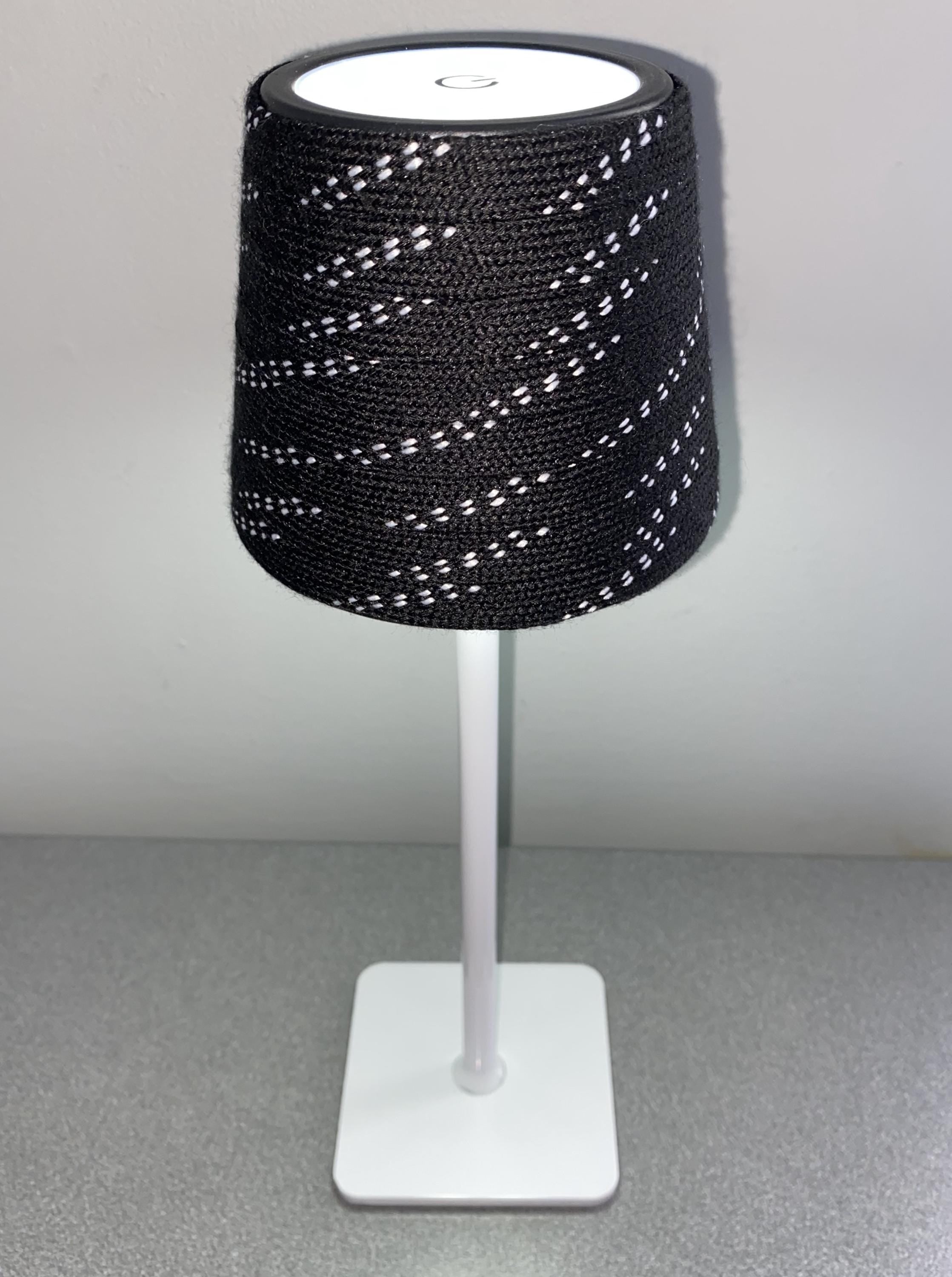 Hockey Laces Lamp: Rechargeable, Cordless, Black/White/Brass Gold