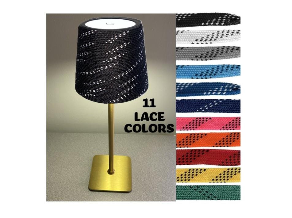 Hockey Laces Lamp: Rechargeable, Cordless, Black/White/Brass Gold