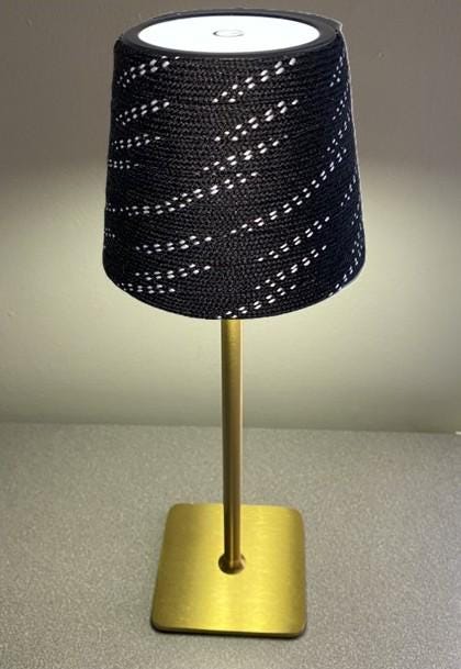 Hockey Laces Lamp: Rechargeable, Cordless, Black/White/Brass Gold