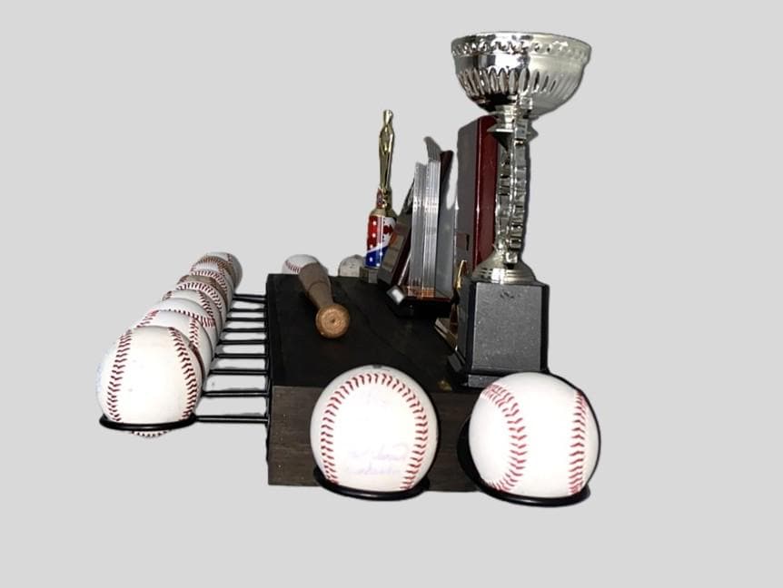 Baseball Trophy Display Shelf with Bat and Medal Holder, Ball Display Rack for Memorabilia, Awards, Trophies and Signed Baseballs