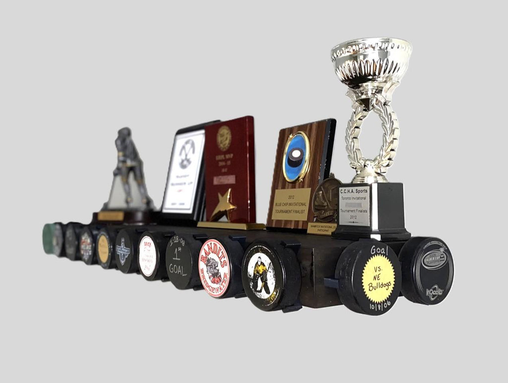 Hockey Puck Display Trophy Shelf: 8" Wide Floating Shelf, Memorabilia, Hockey Player Room Decor