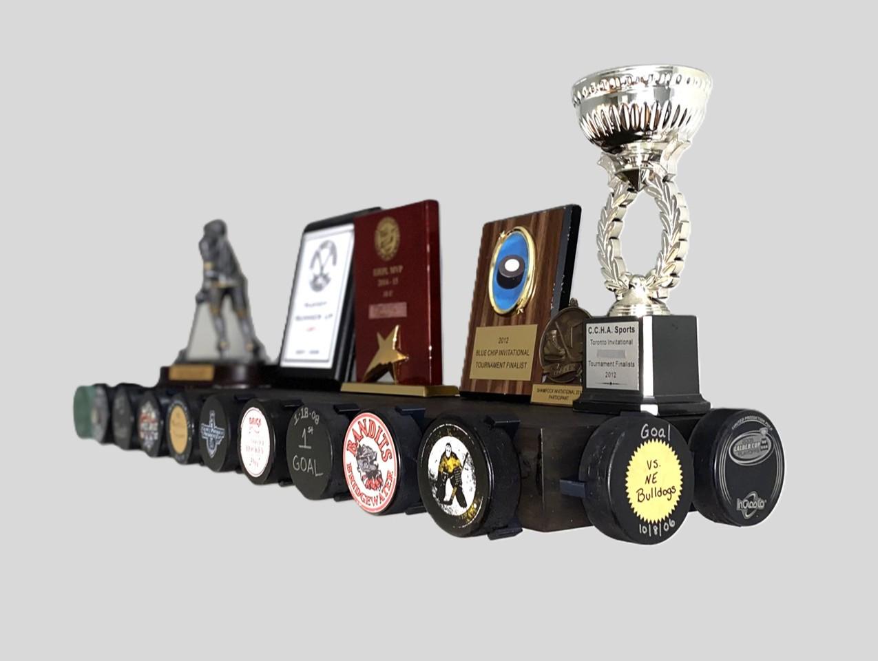 Hockey Puck Display Trophy Shelf: 8" Wide Floating Shelf, Memorabilia, Hockey Player Room Decor