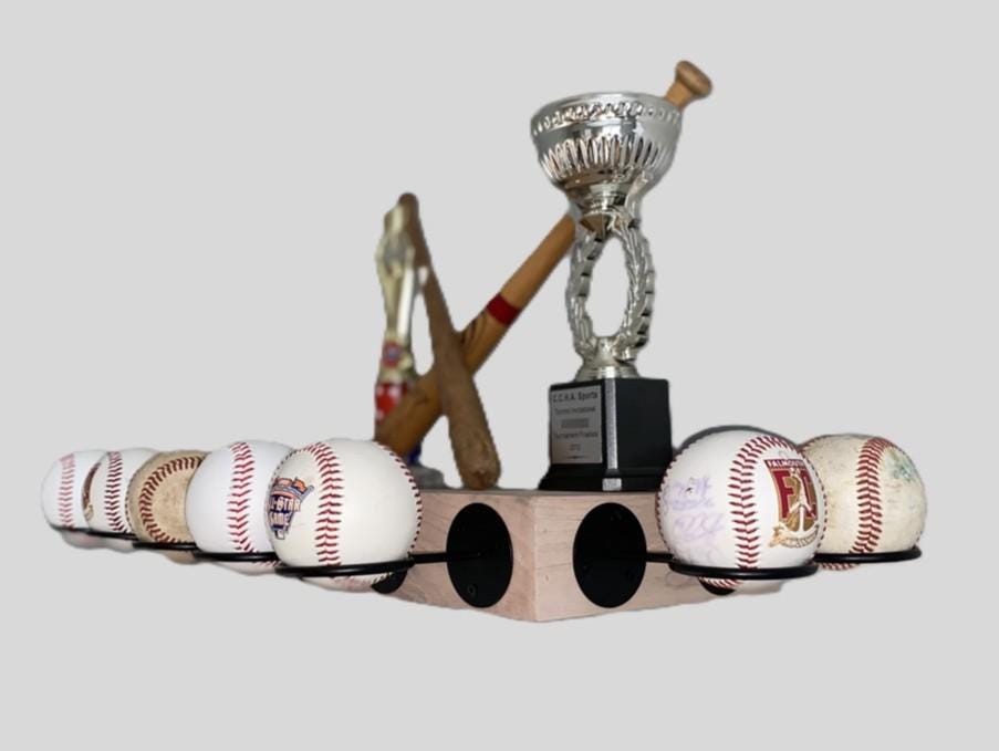 Baseball Trophy Display Shelf with Bat and Medal Holder, Ball Display Rack for Memorabilia, Awards, Trophies and Signed Baseballs