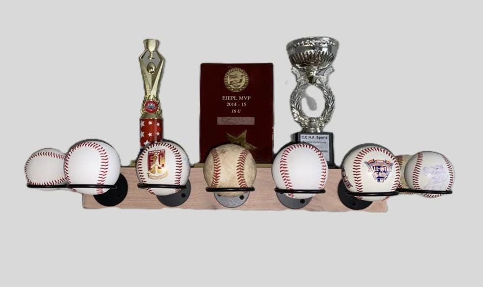 Baseball Trophy Display Shelf with Bat and Medal Holder, Ball Display Rack for Memorabilia, Awards, Trophies and Signed Baseballs