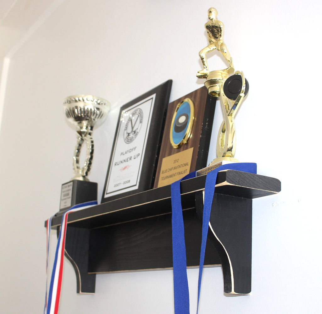 Hockey Laces Trophy Shelf: Hockey Memorabilia Display, Hockey Player Wall Decor