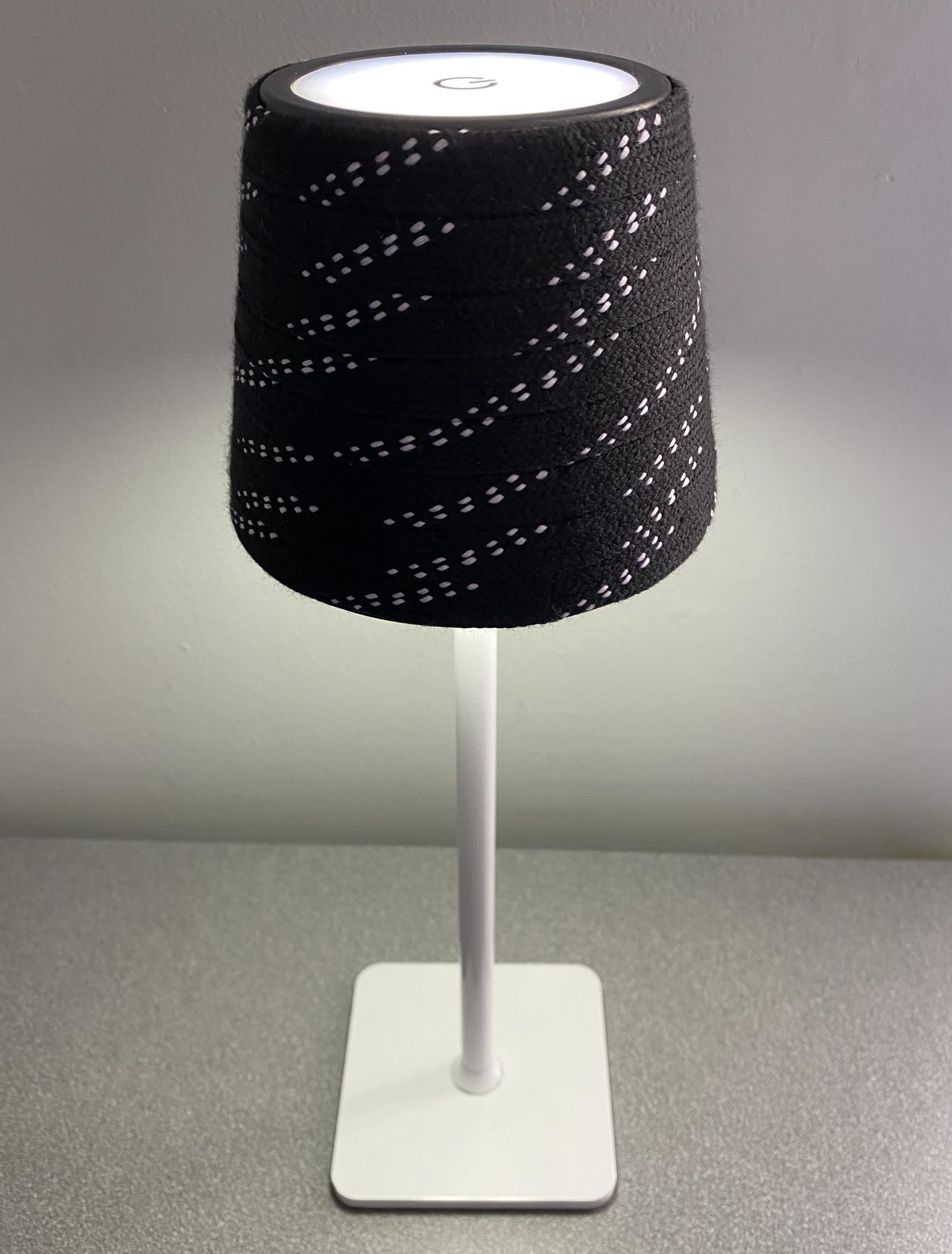 Hockey Laces Lamp: Rechargeable, Cordless, Black/White/Brass Gold