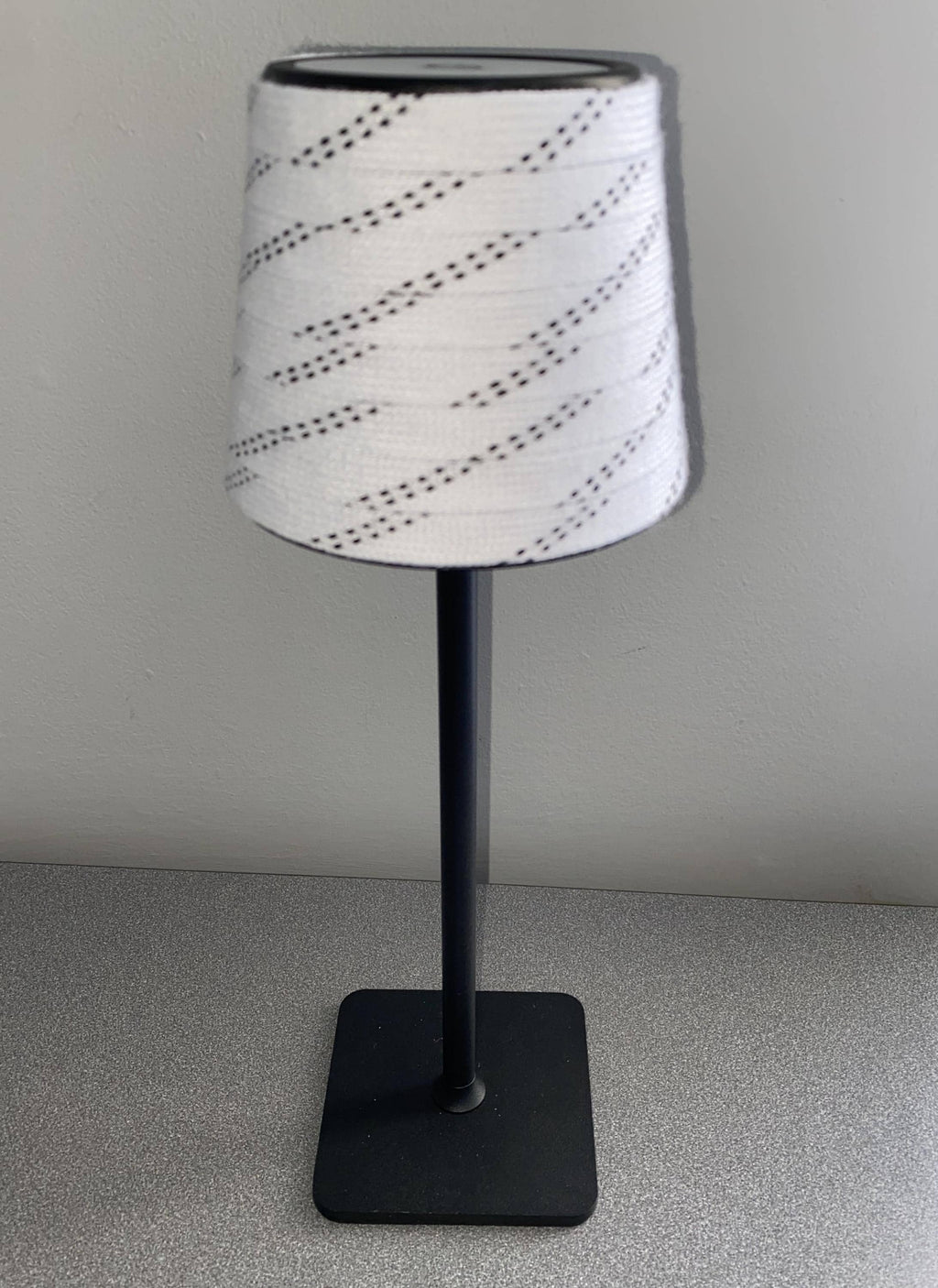 Hockey Laces Lamp: Rechargeable, Cordless, Black/White/Brass Gold