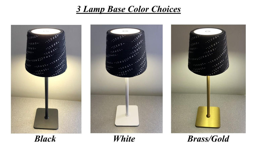 Hockey Laces Lamp: Rechargeable, Cordless, Black/White/Brass Gold