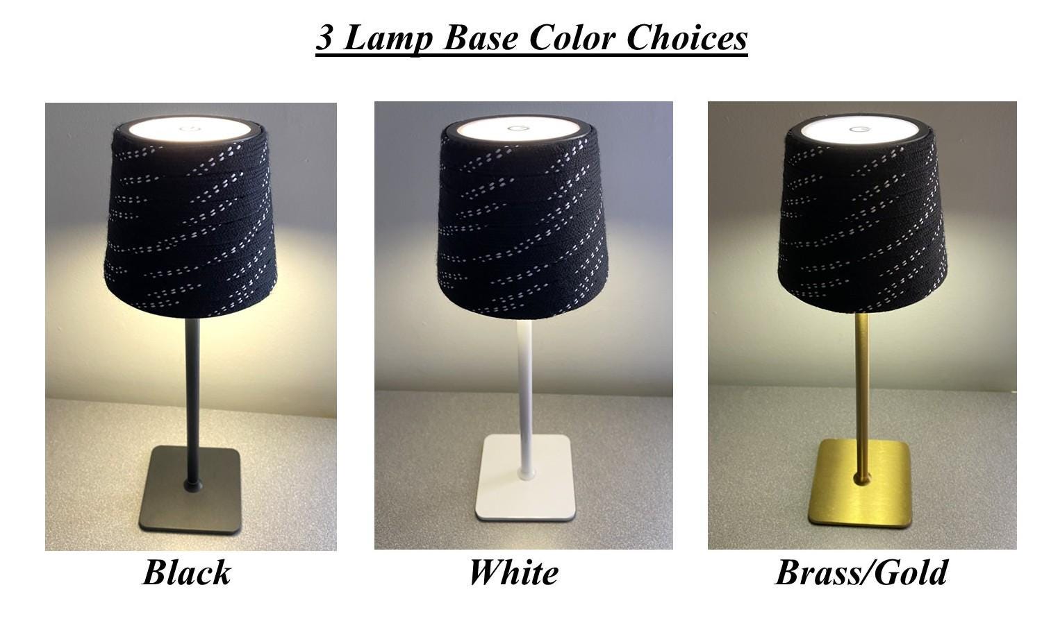 Hockey Laces Lamp: Rechargeable, Cordless, Black/White/Brass Gold