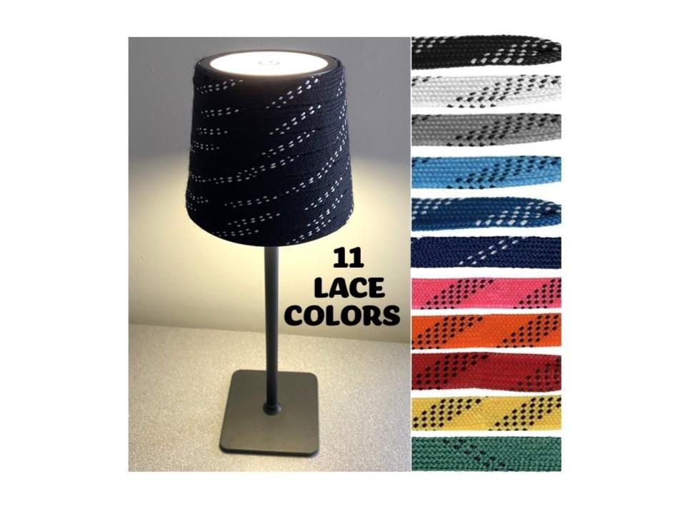 Hockey Laces Lamp: Rechargeable, Cordless, Black/White/Brass Gold